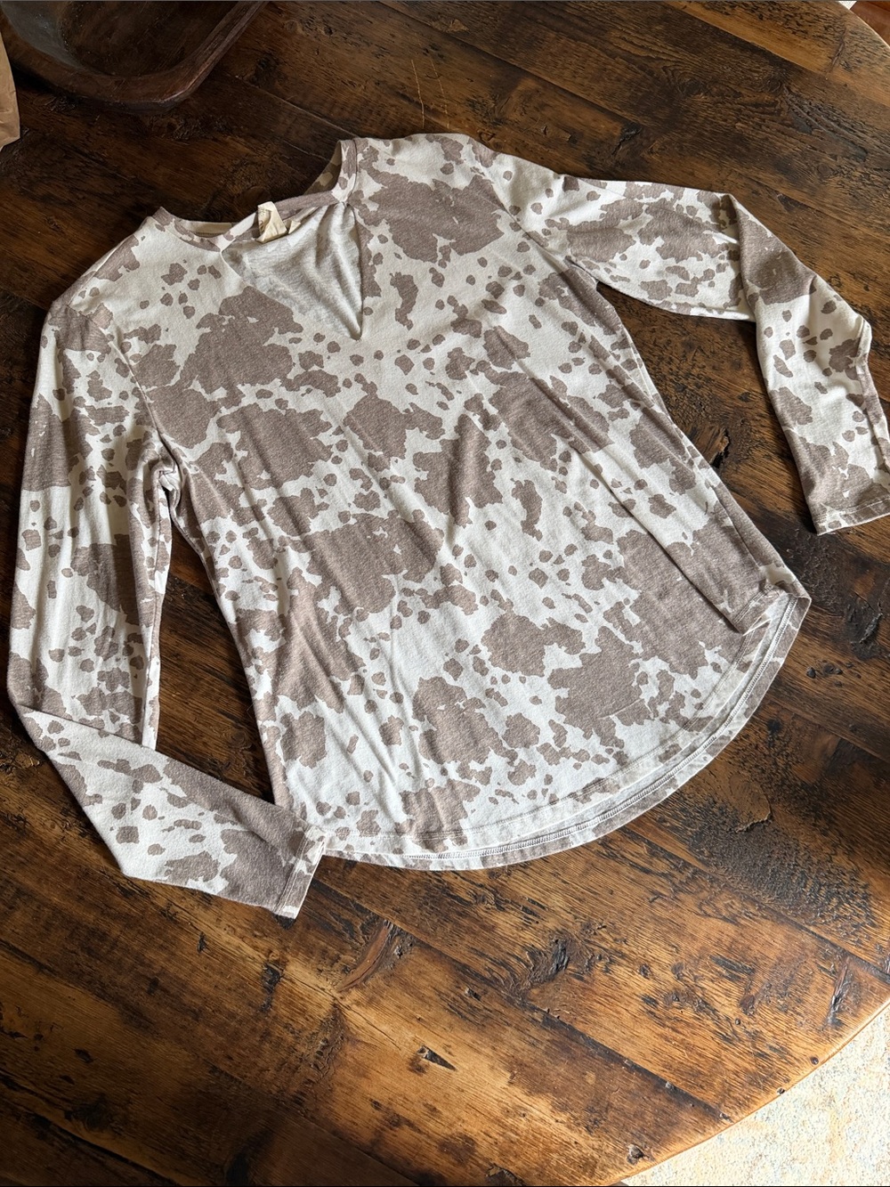 Women’s Long Sleeve V-Neck Top in Cow Print